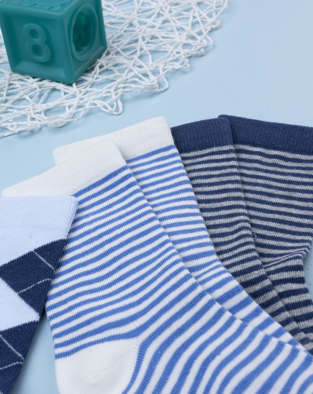 παιδικά καλτσάκια πακέτο x4 με ριγέ/καρό για αγόρι - Prénatal