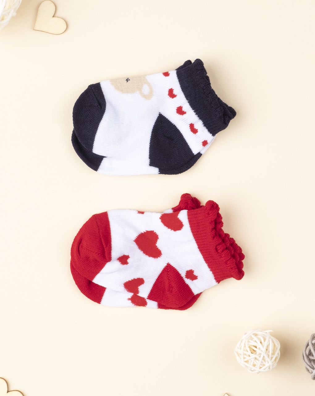βρεφικά καλτσάκια με καρδούλες πακέτο x2 για κορίτσι