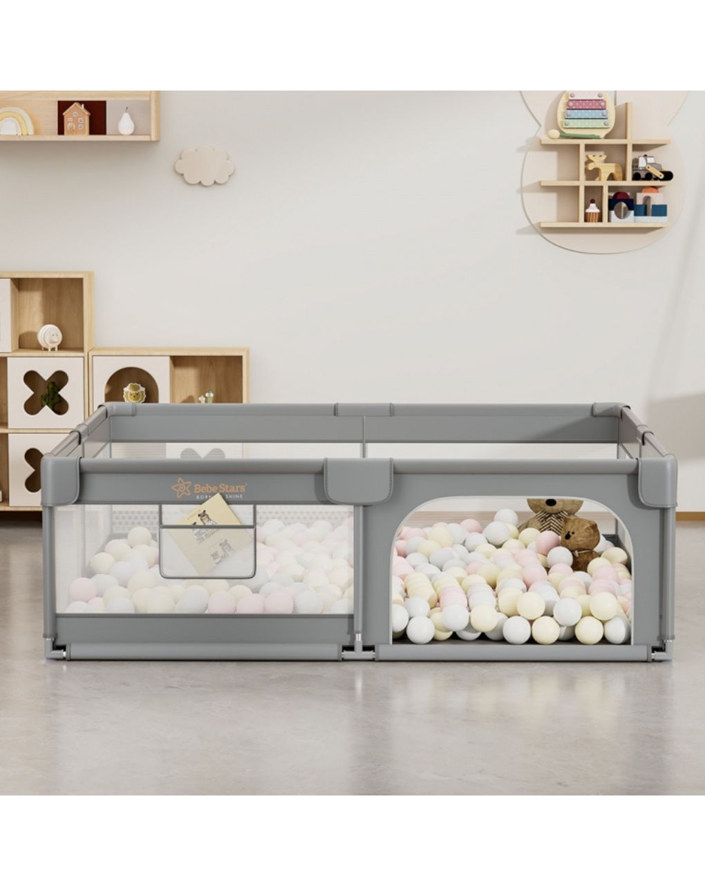 Bebe stars πάρκο για μωρά ορθογώνιο 180x200cm playzen grey 880-200 - Bebe Stars