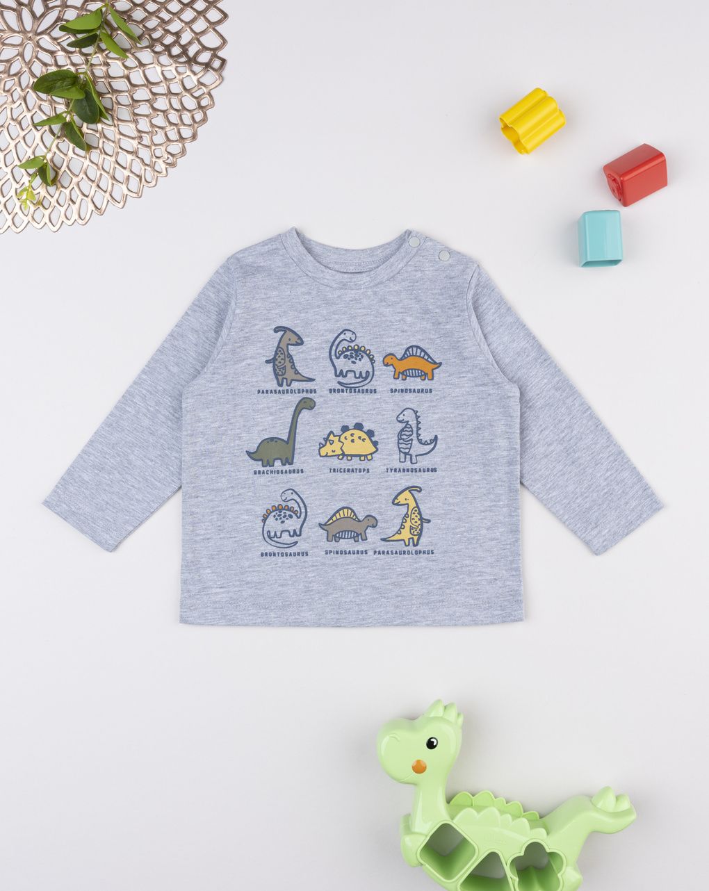βρεφική μπλούζα γκρι με δεινόσαυρους για αγόρι
