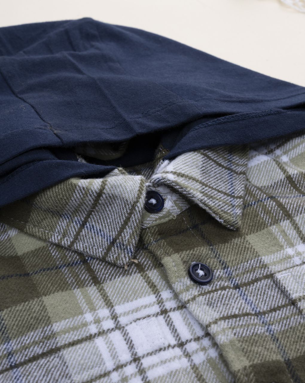 παιδικό πουκάμισο καρό χακί/μπλε για αγόρι - Prénatal