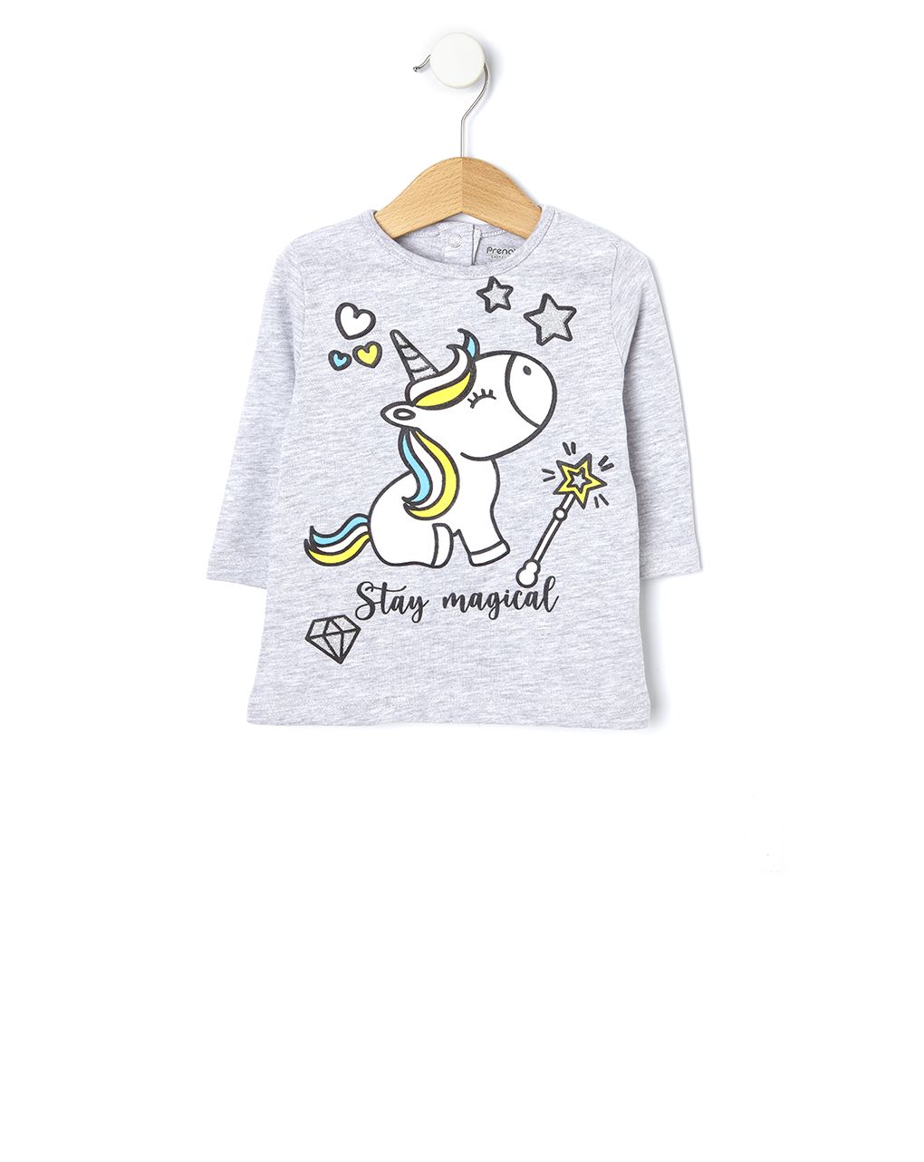βρεφική μπλούζα γκρι με μονόκερο για κορίτσι