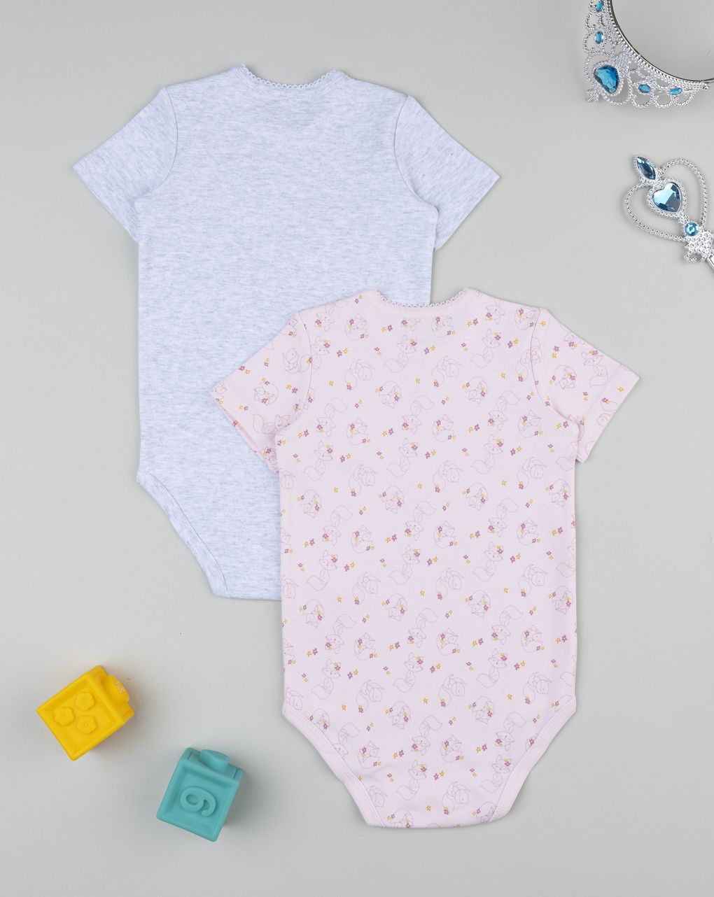 βρεφικά κορμάκια γκρι/ροζ με αλεπούδες για κορίτσι - Prénatal