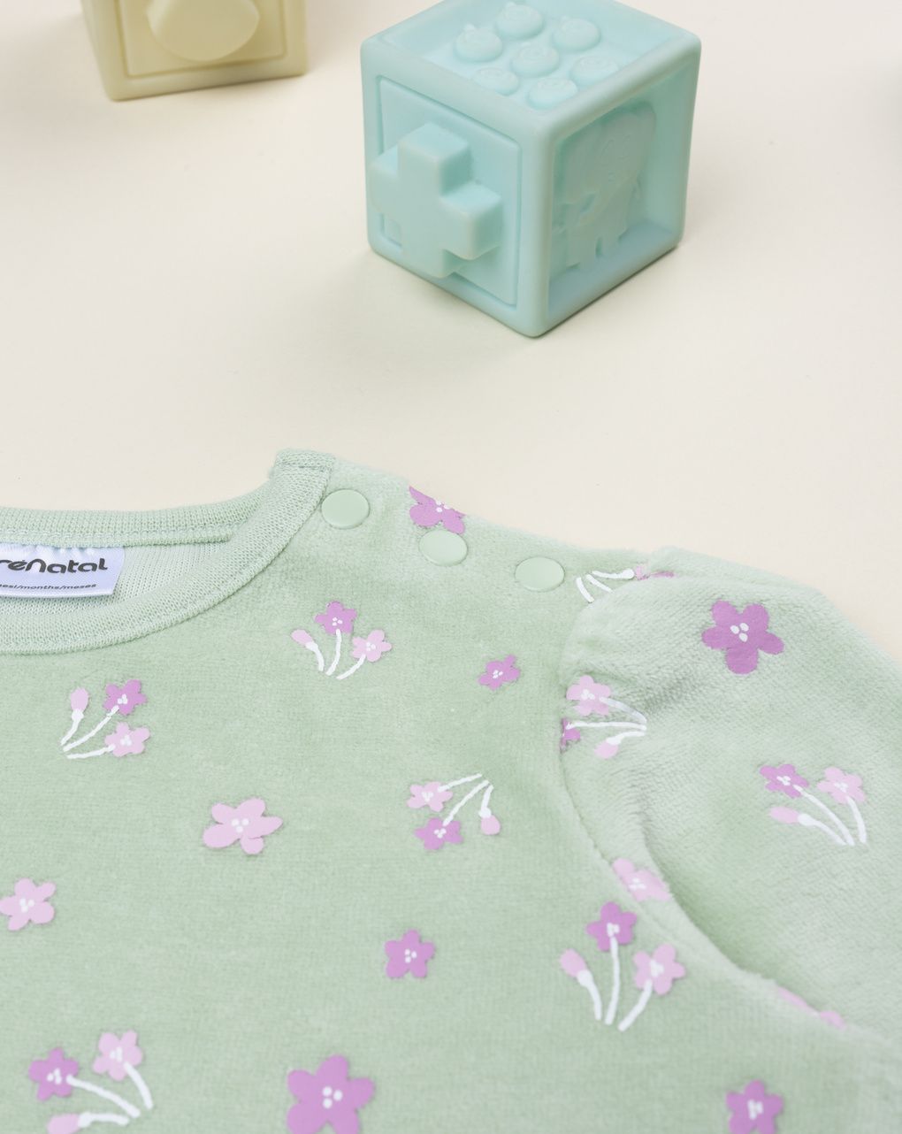 βρεφική πιτζάμα σενίλ πράσινη φλοράλ για κορίτσι - Prénatal