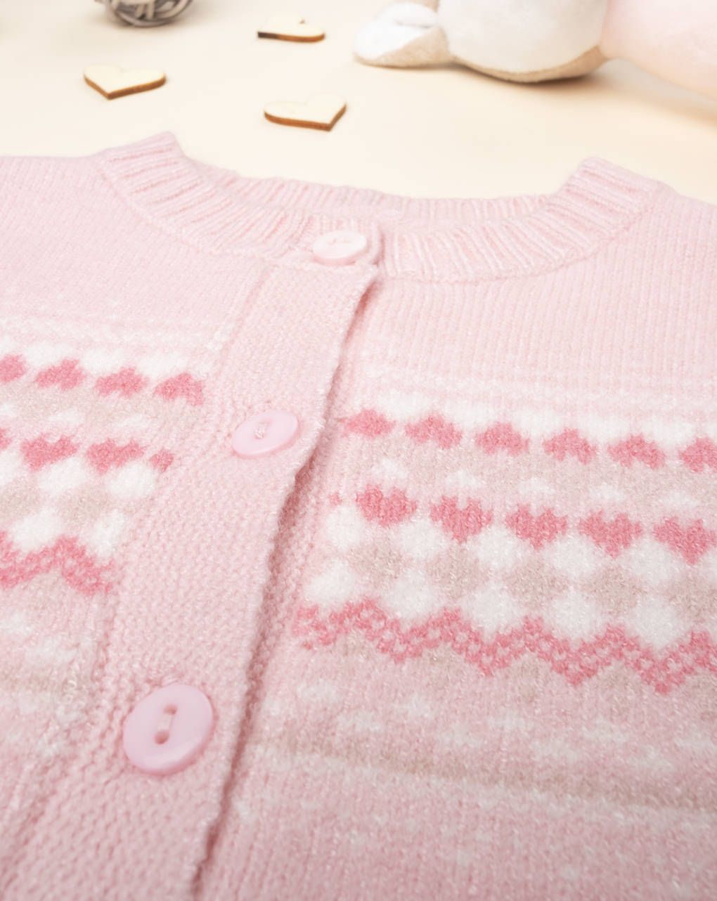 βρεφική ζακέτα πλεκτή ροζ με καρδούλες για κορίτσι - Prénatal