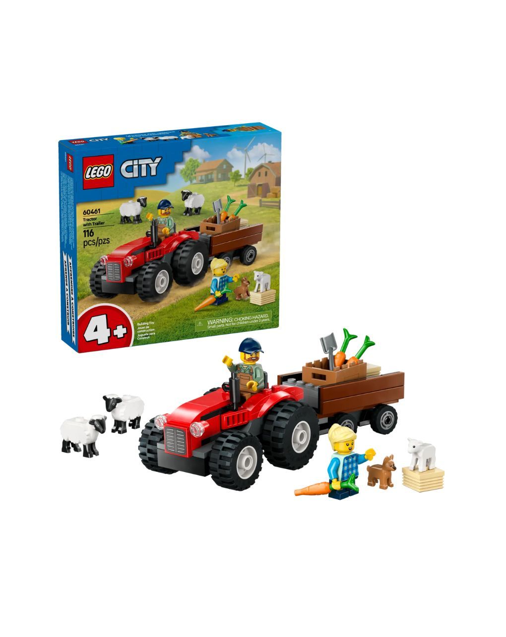 Lego city red farm tractor with trailer & sheep 60461 - Lego