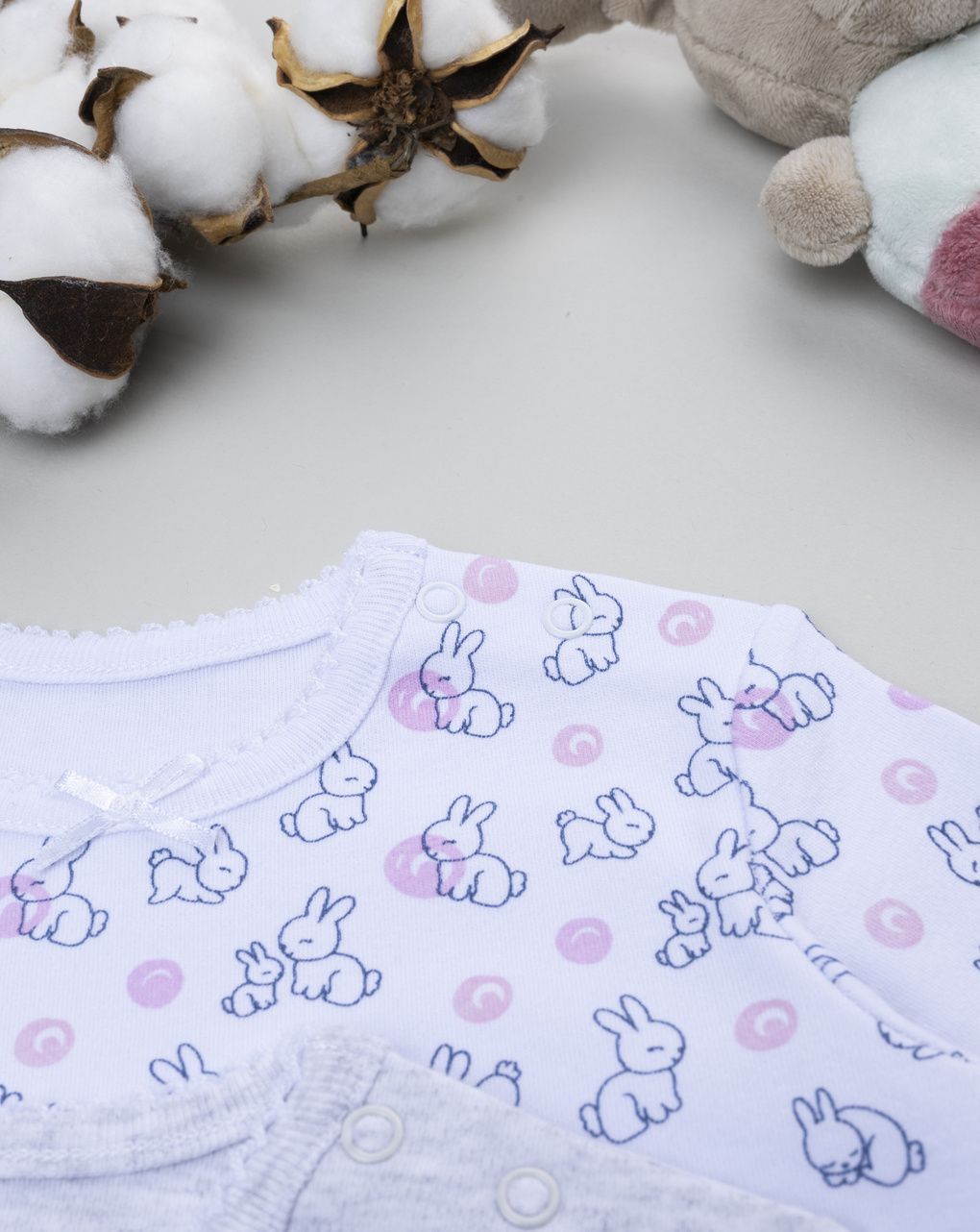 βρεφικά κορμάκια λευκό/γκρι με λαγουδάκια για κορίτσι - Prénatal