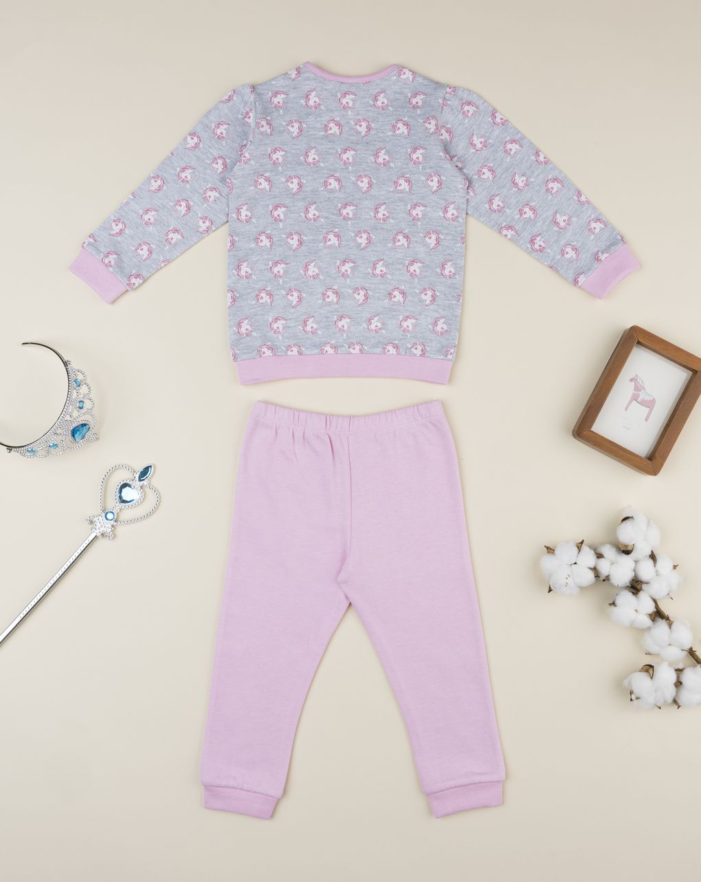 βρεφική πιτζάμα γκρι/ροζ με μονόκερους για κορίτσι - Prénatal