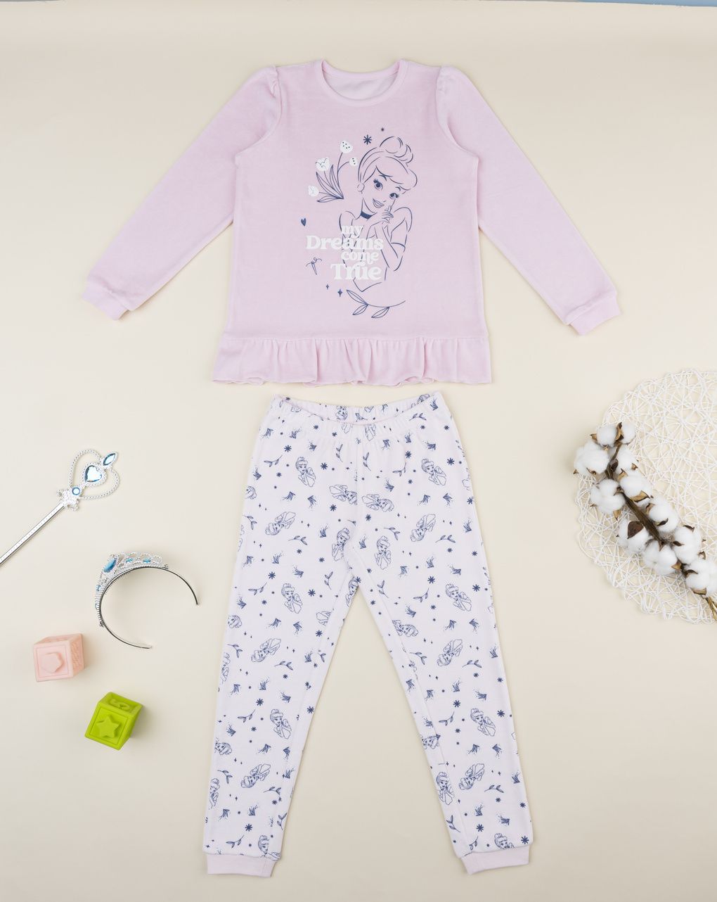 παιδική πιτζάμα σενίλ ροζ σταχτοπούτα για κορίτσι