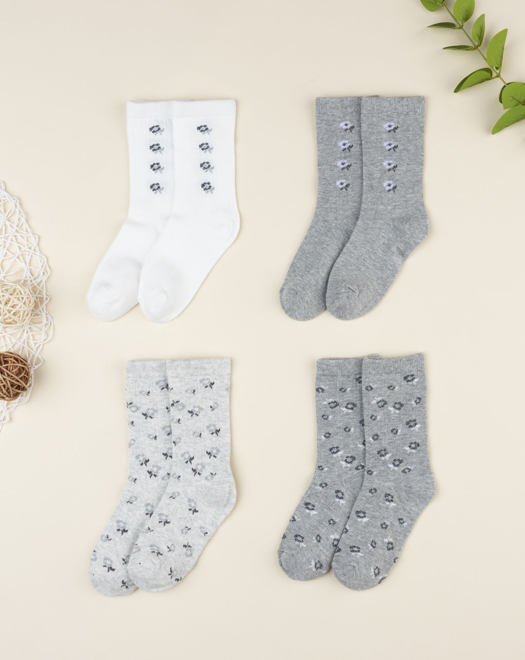 παιδικά καλτσάκια πακέτο x4 με λουλούδια για κορίτσι - Prénatal