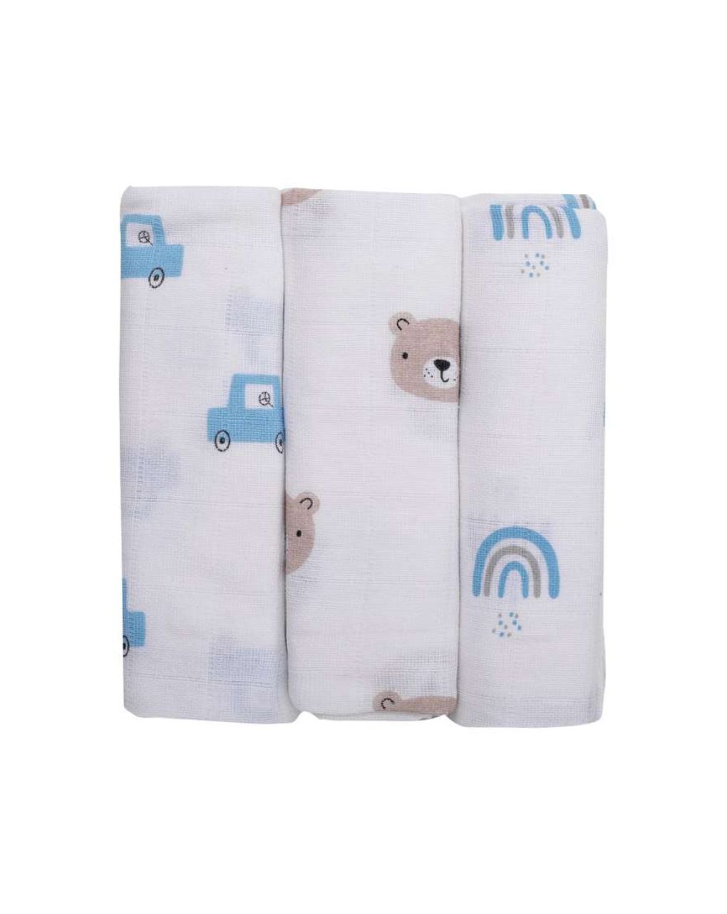 Bubaba πάνες μουσελίνα 3τμχ 80×80 cm blue bear 48013 - BUBABA