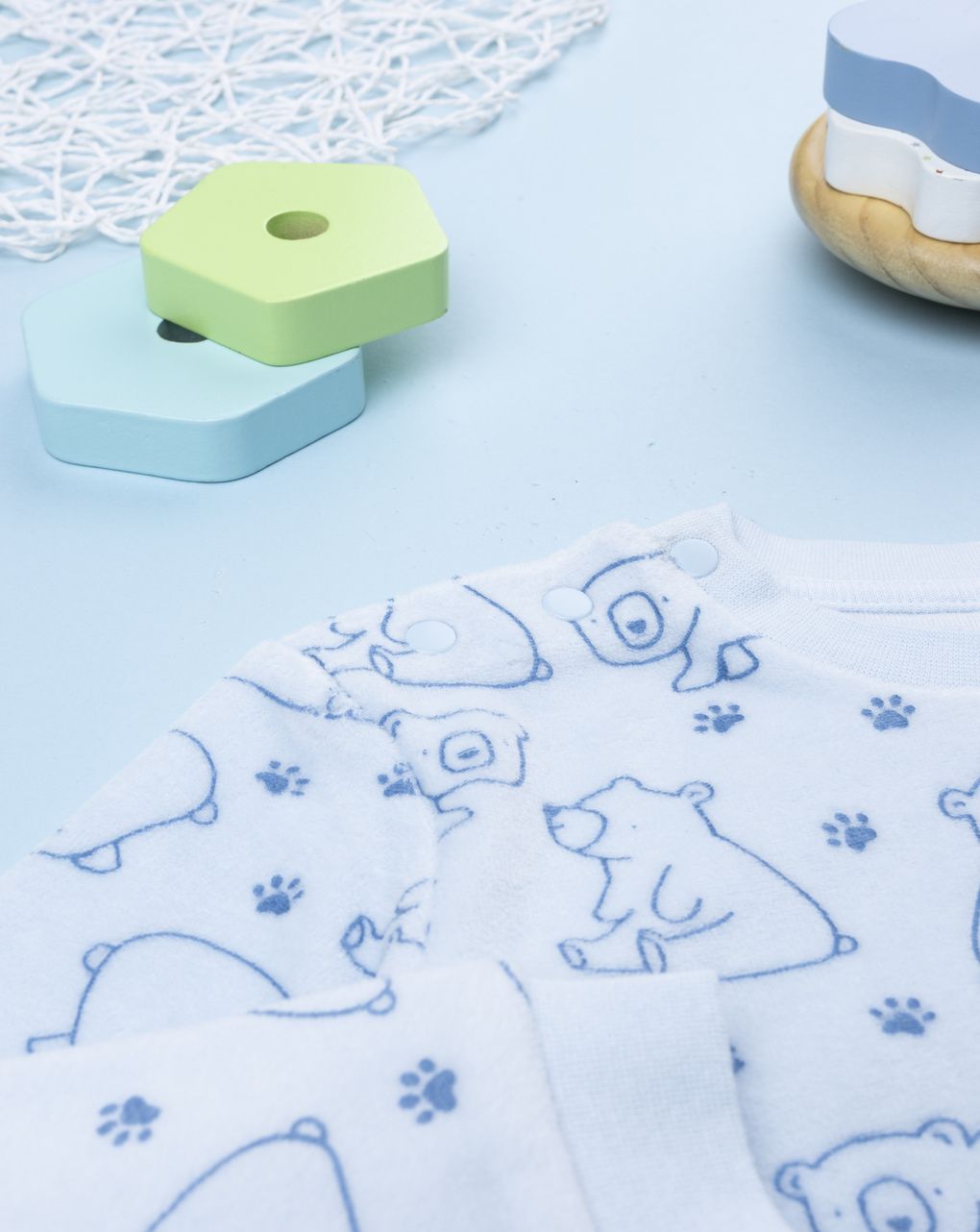 βρεφική πιτζάμα σενίλ γαλάζια με αρκουδάκια για αγόρι - Prénatal