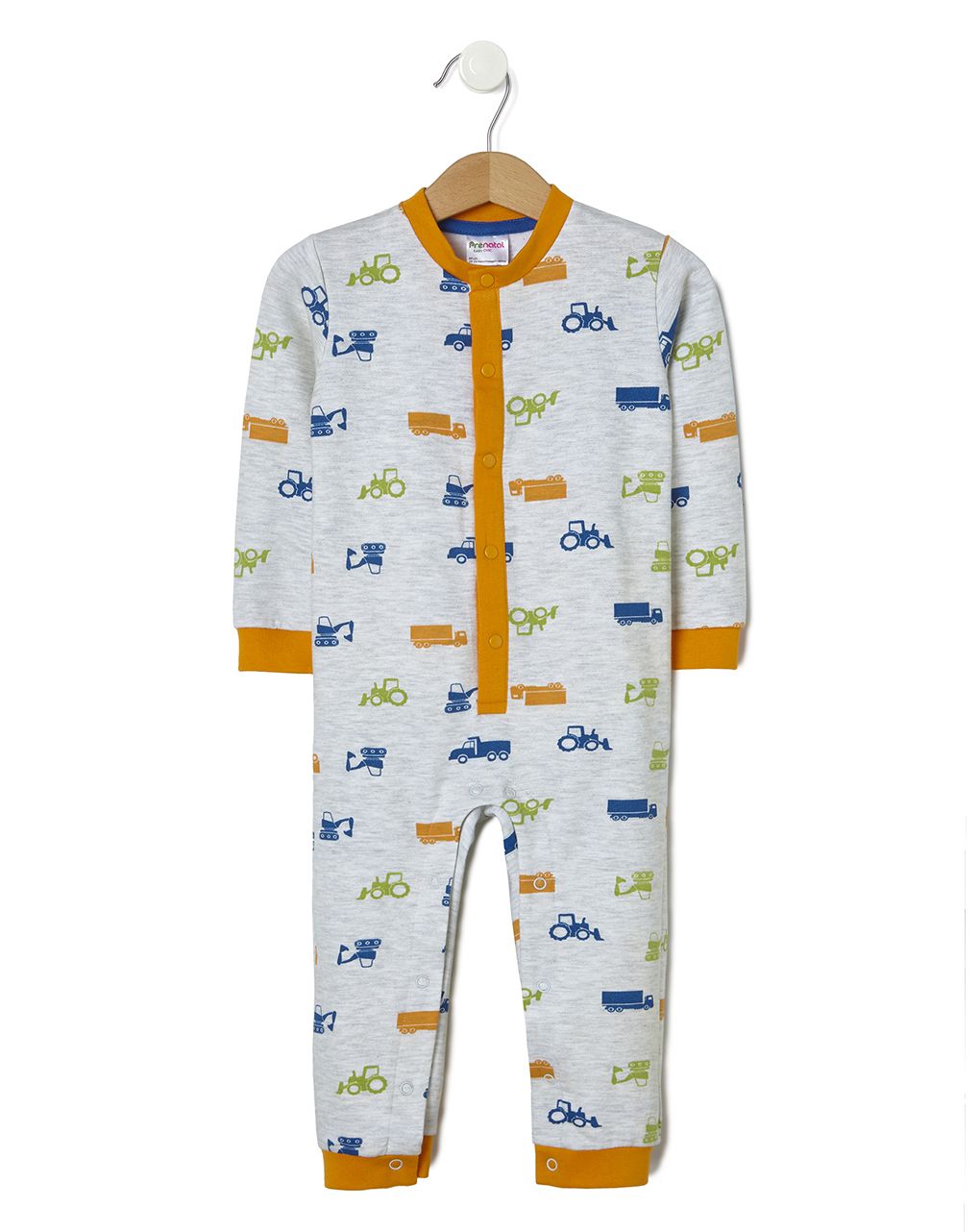 βρεφική ολόσωμη πιτζάμα γκρι με φορτηγά για αγόρι