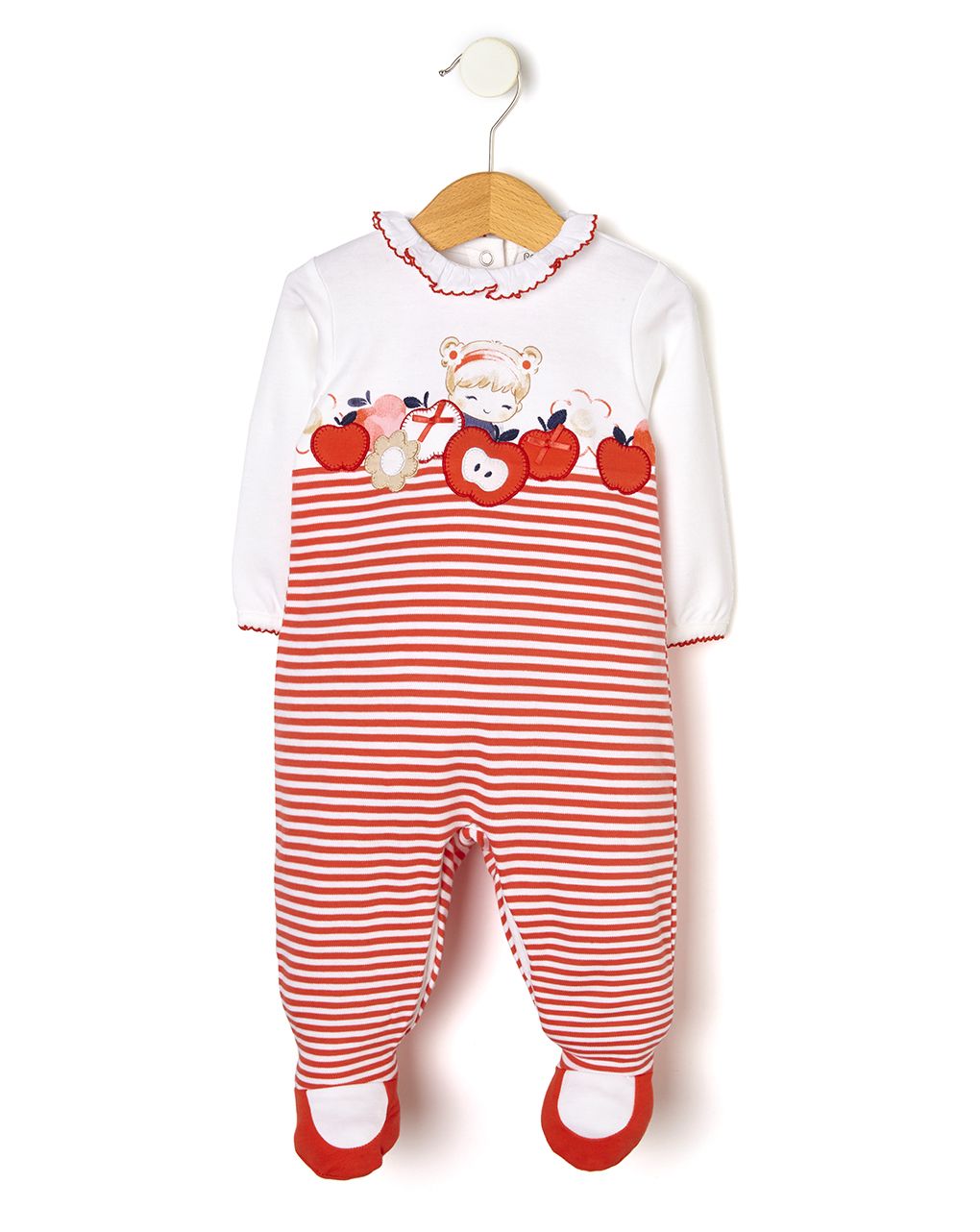 βρεφικό φορμάκι λευκό ριγέ με μήλα για κορίτσι