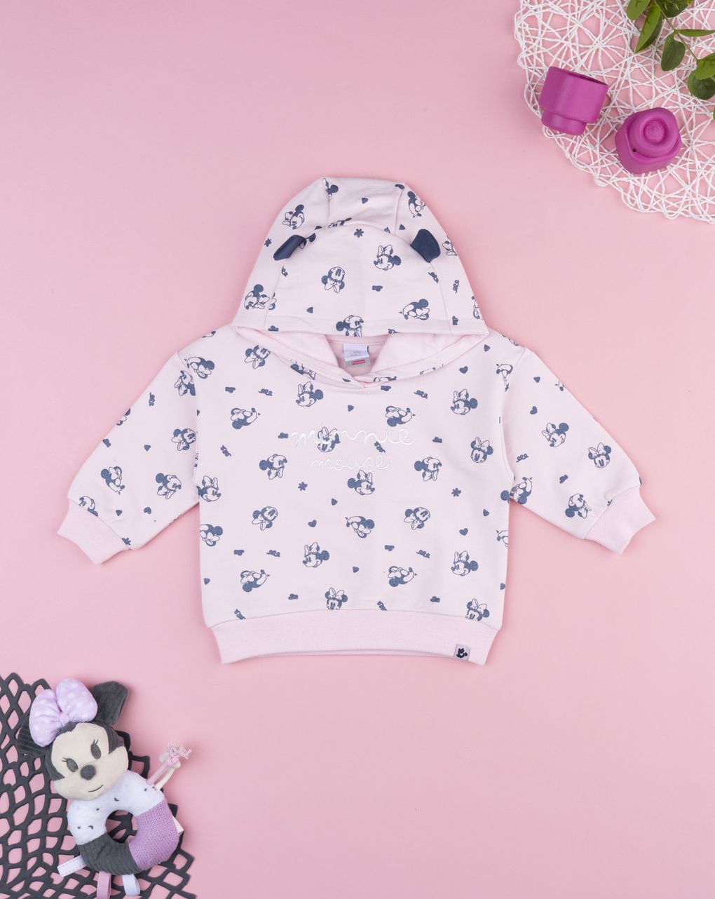 βρεφική μπλούζα φούτερ ροζ minnie για κορίτσι