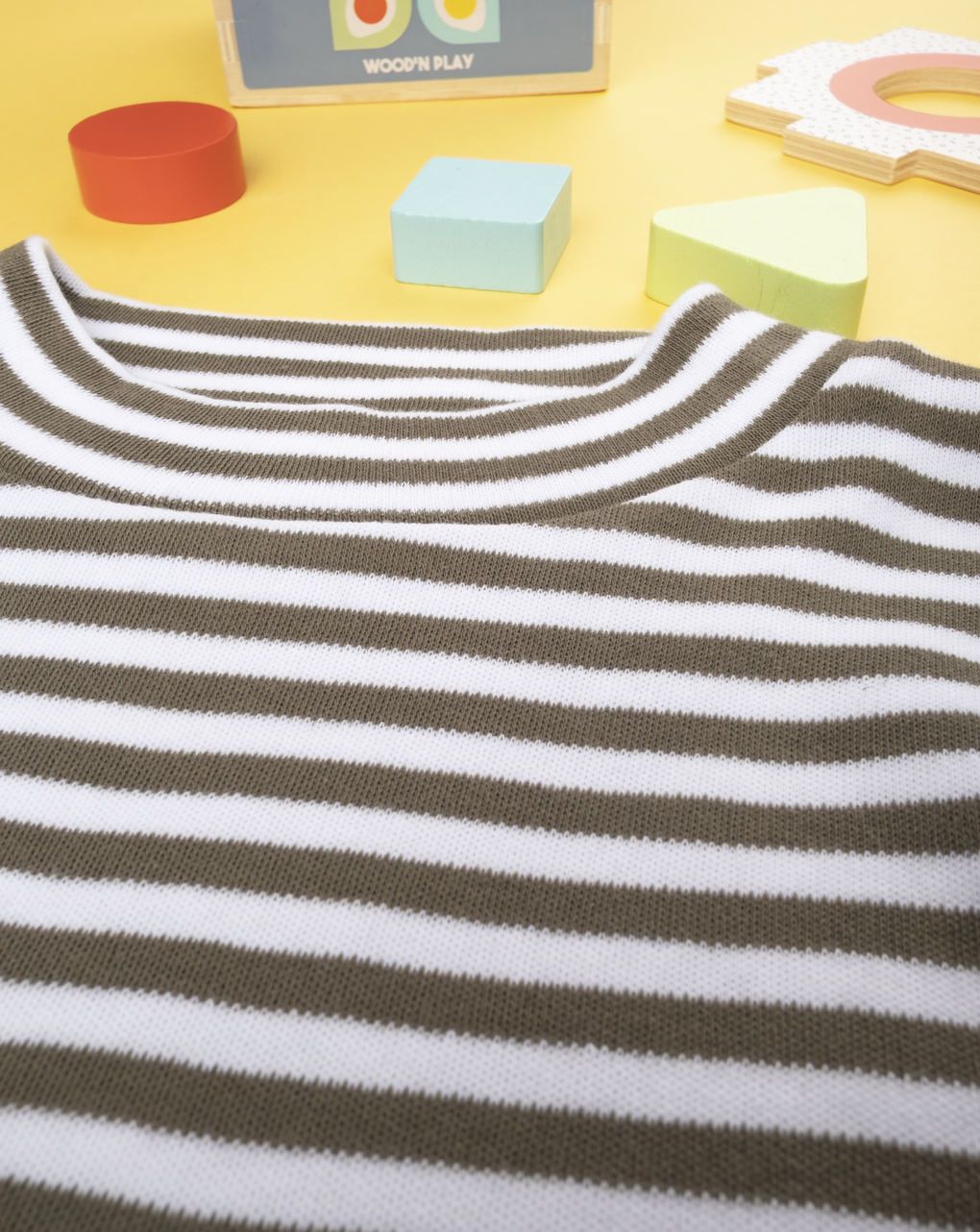 παιδική μπλούζα χακί/λευκή ριγέ για αγόρι - Prénatal