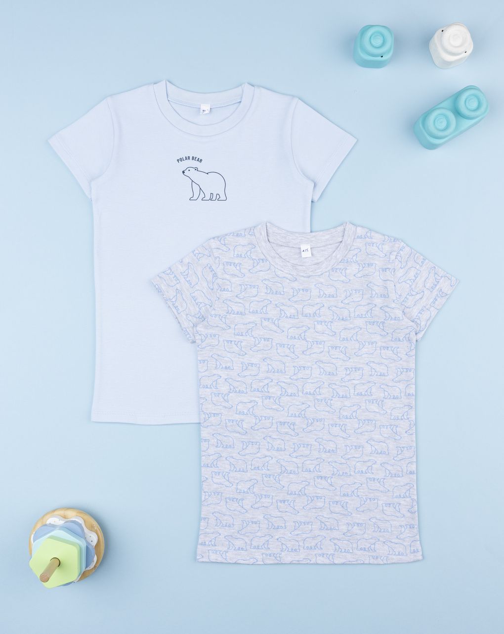 παιδικά φανελάκια γαλάζιο/γκρι με αρκούδες για αγόρι