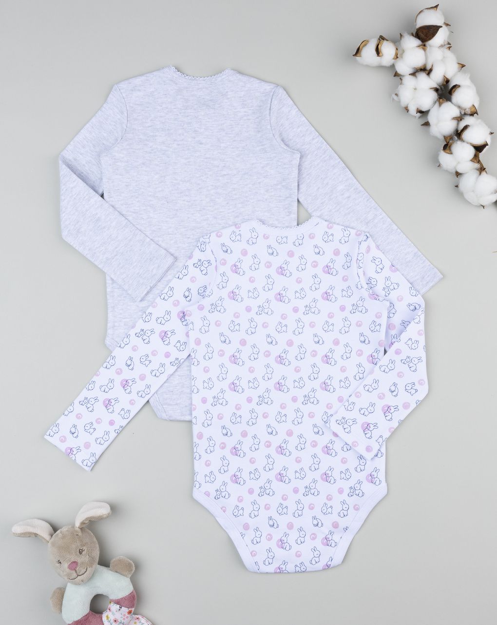 βρεφικά κορμάκια λευκό/γκρι με λαγουδάκια για κορίτσι - Prénatal
