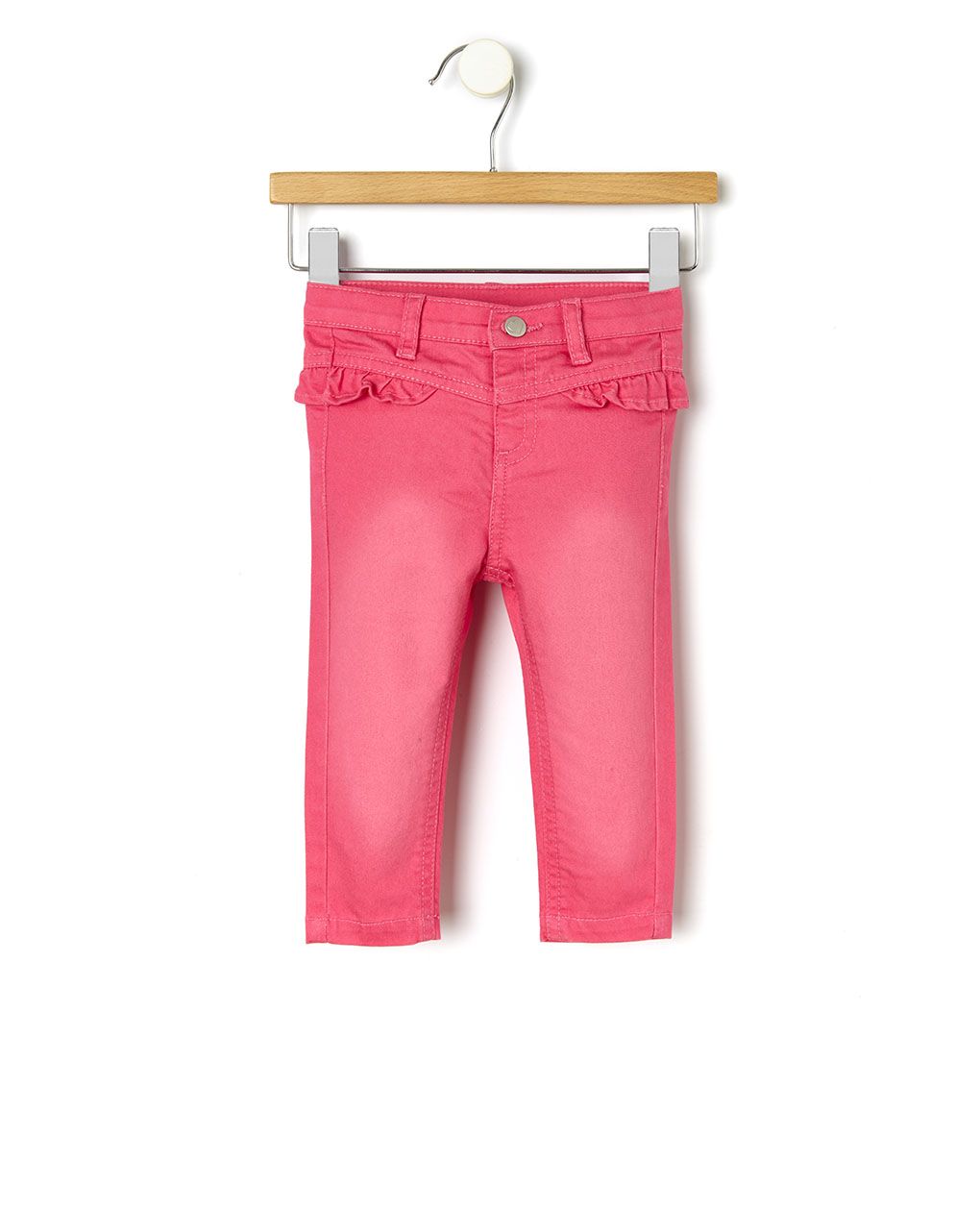 βρεφικό τζιν παντελόνι ροζ με βολάν για κορίτσι