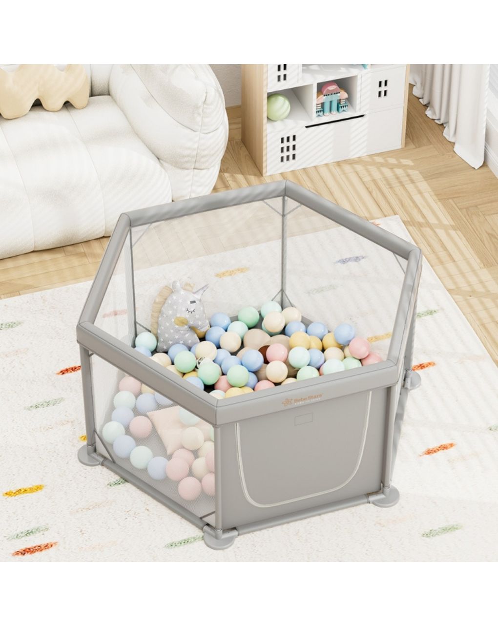 Bebe stars παρκοκρέβατο πολύγωνο nestilo grey 889-100 - Bebe Stars