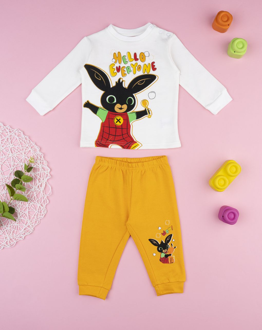 βρεφική πιτζάμα λευκή/πορτοκαλί bing για αγόρι