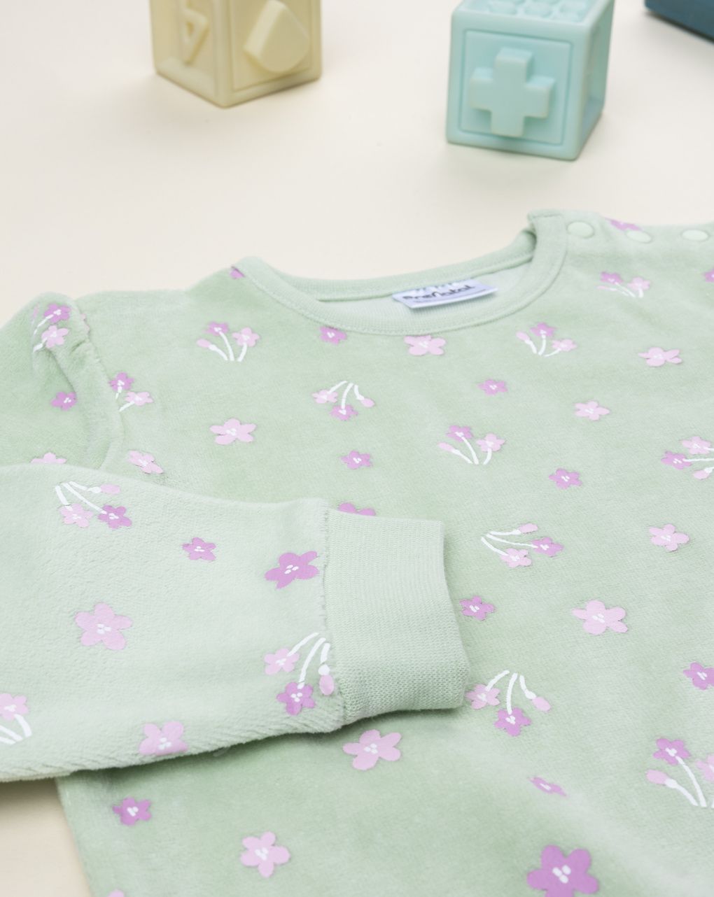βρεφική πιτζάμα σενίλ πράσινη φλοράλ για κορίτσι - Prénatal