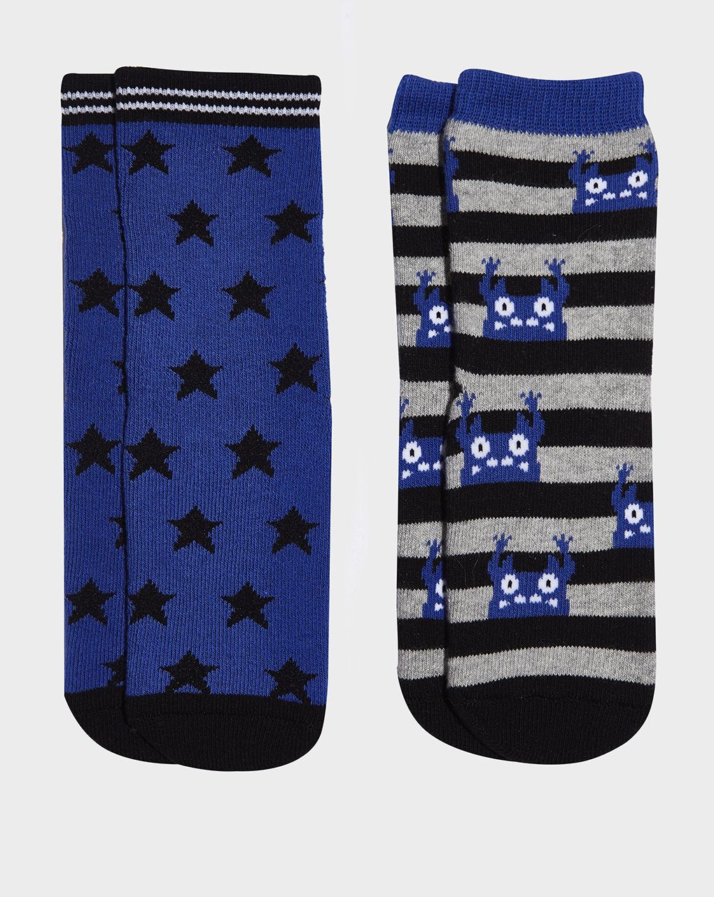 βρεφικές αντιολισθητικές κάλτσες πακέτο x2 με αστεράκια/ριγέ για αγόρι