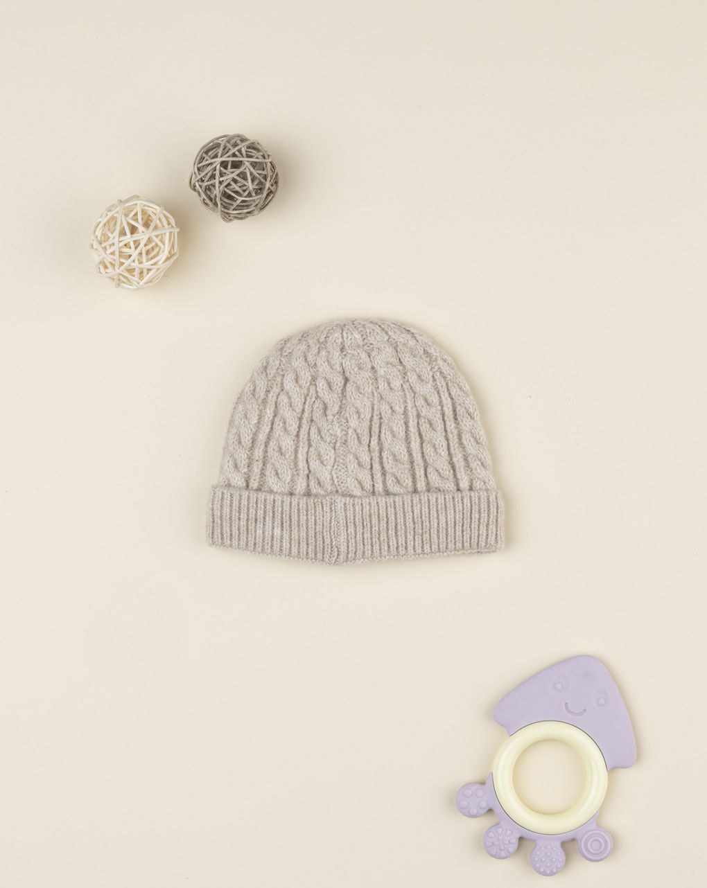 βρεφικό σκουφάκι καφέ με πλεξούδες για αγόρι - Prénatal