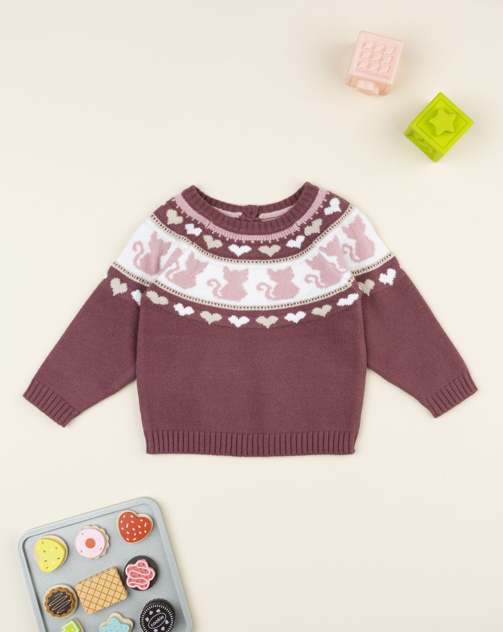 βρεφικό πουλόβερ σάπιο μήλο ζακάρ με γατάκια για κορίτσι - Prénatal