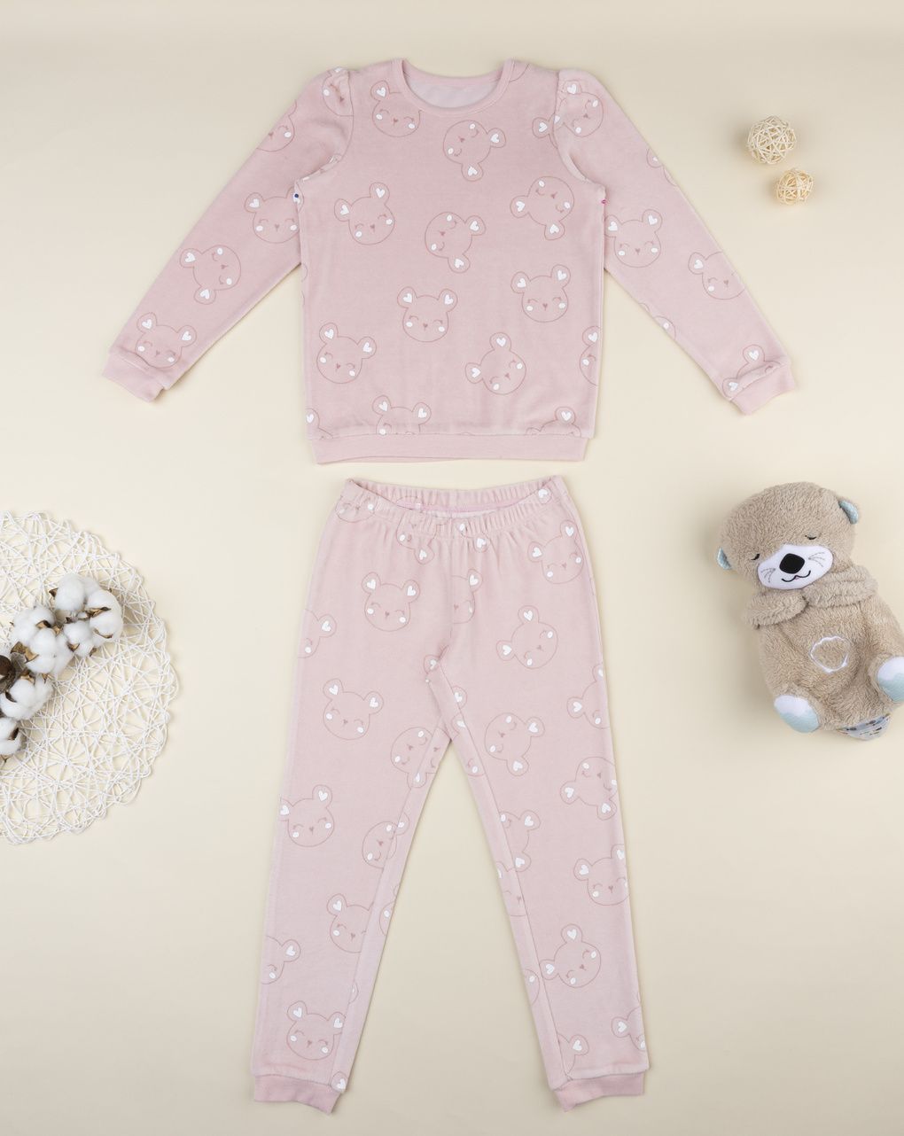 παιδική πιτζάμα σενίλ ροζ με αρκουδάκια για κορίτσι