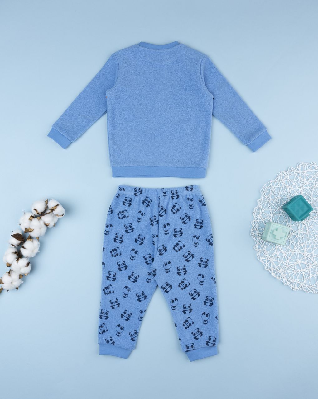 βρεφική πιτζάμα fleece γαλάζια με πάντα για αγόρι - Prénatal