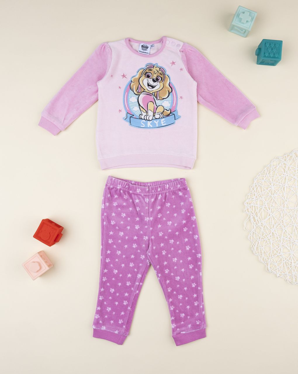 βρεφική πιτζάμα σενίλ ροζ/φούξια skye για κορίτσι