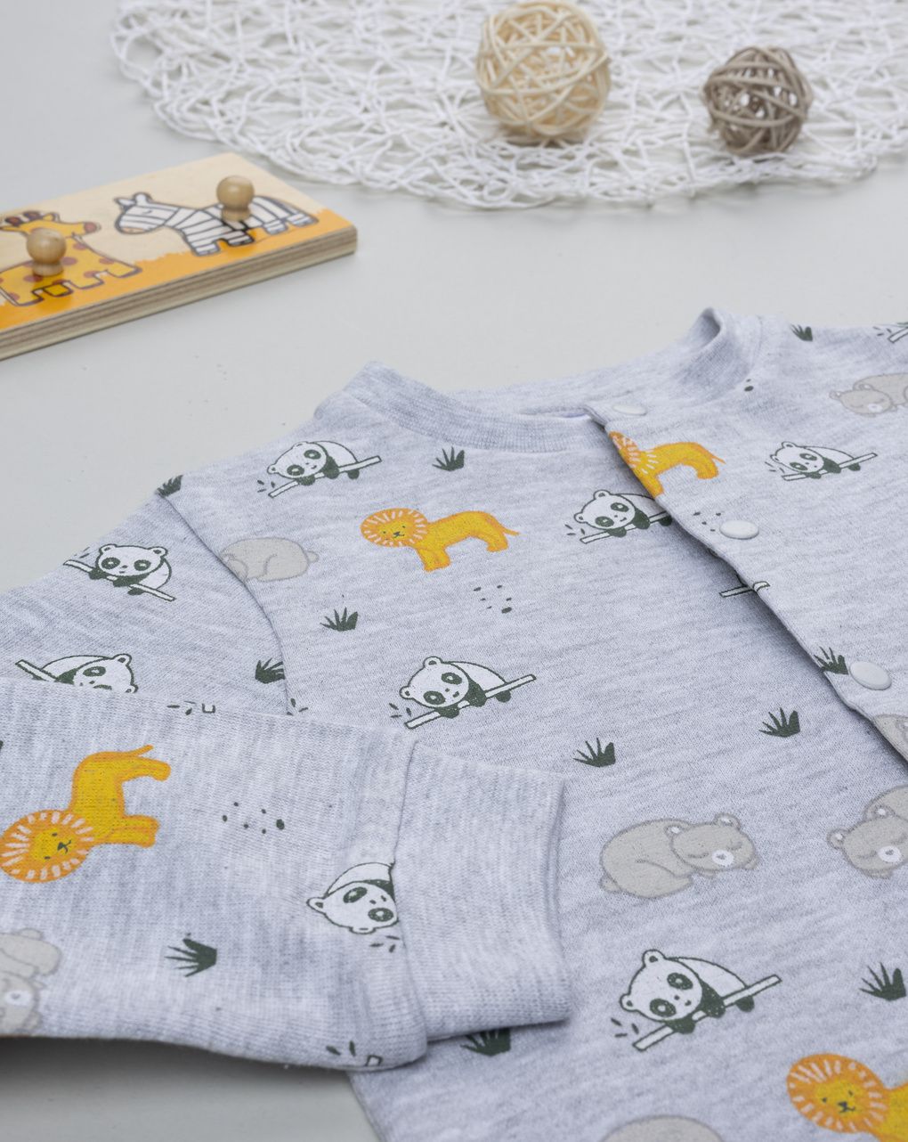 βρεφική πιτζάμα ολόσωμη γκρι με ζωάκια για αγόρι - Prénatal