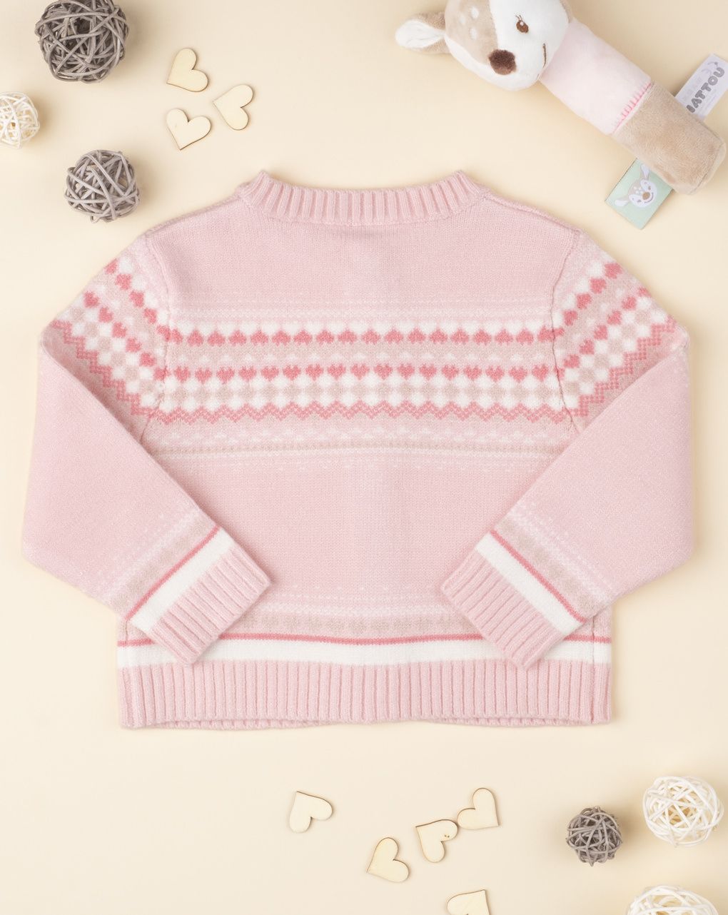 βρεφική ζακέτα πλεκτή ροζ με καρδούλες για κορίτσι - Prénatal