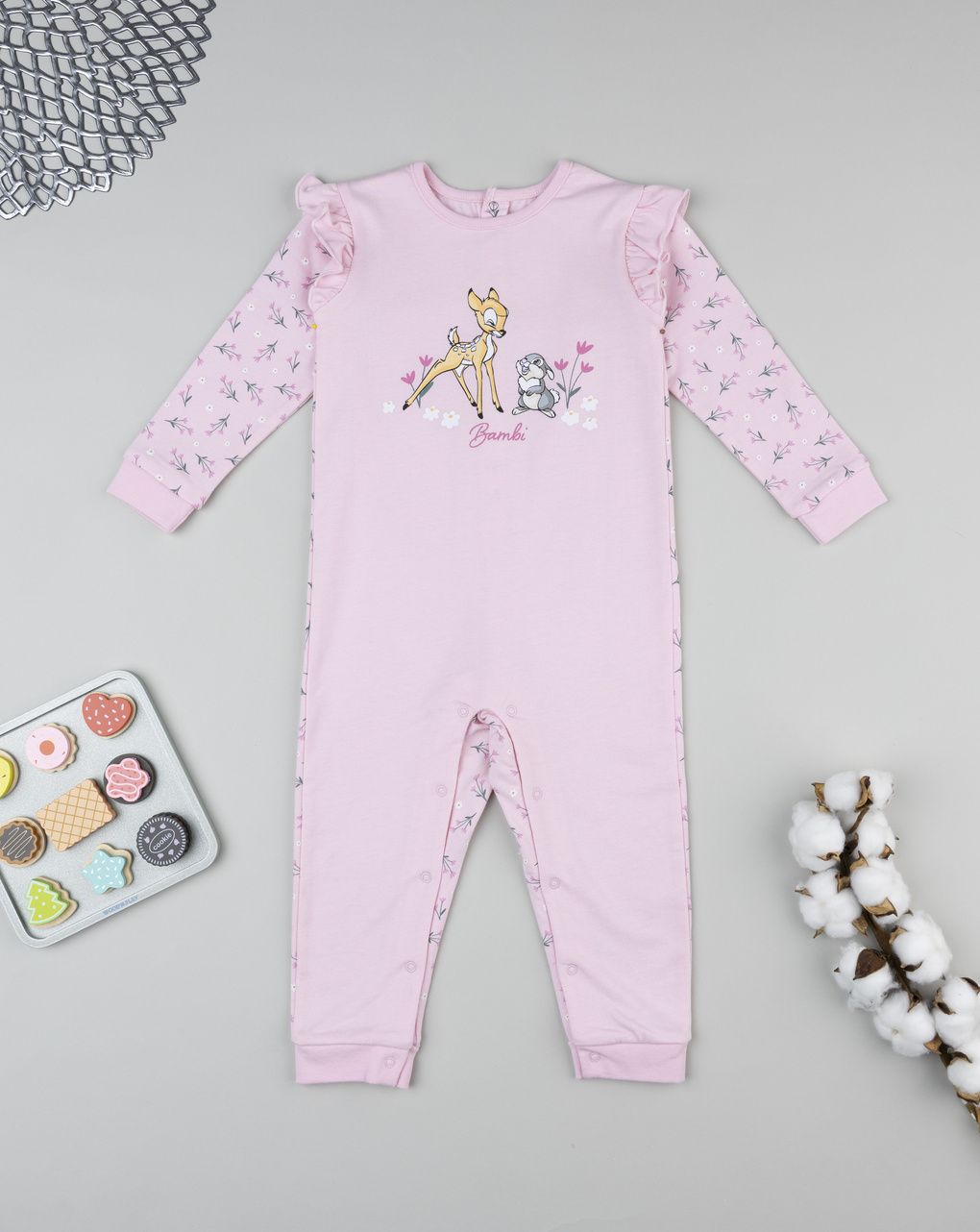 βρεφική πιτζάμα ολόσωμη ροζ bambi για κορίτσι