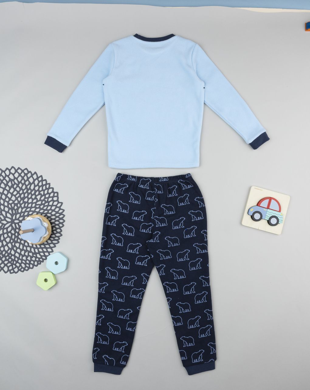 παιδική πιτζάμα σενίλ γαλάζια/μπλε με αρκούδα για αγόρι - Prénatal