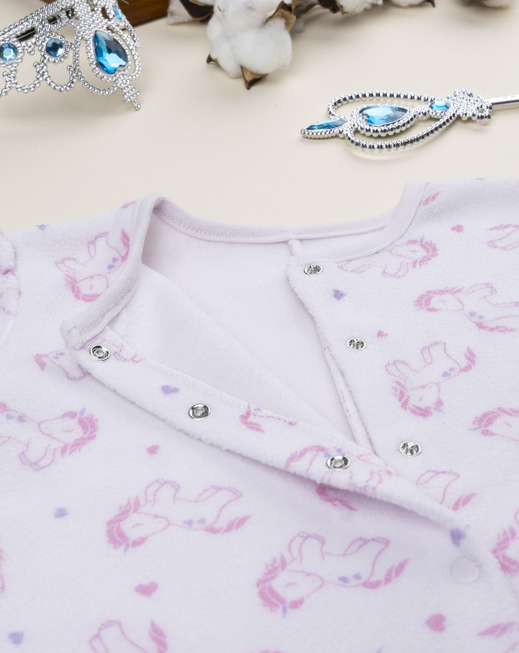 βρεφική πιτζάμα ολόσωμη fleece ροζ με μονόκερους για κορίτσι - Prénatal