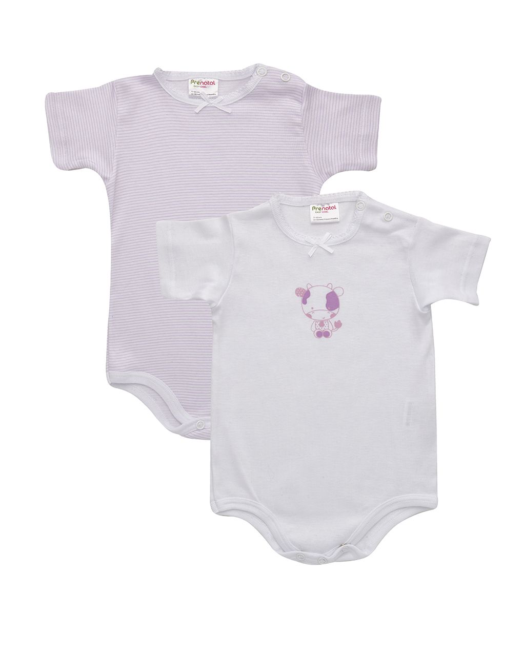 βρεφικά κορμάκια λευκά πακέτο x2 με αγελάδα για κορίτσι