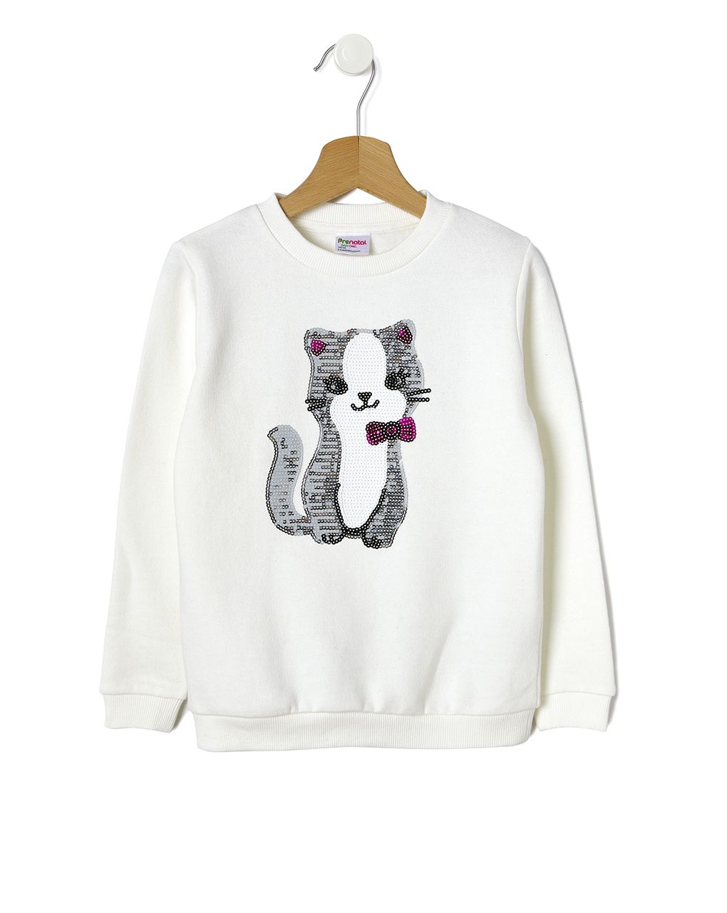 παιδική μπλούζα φούτερ λευκή με γατάκι για κορίτσι - Prénatal