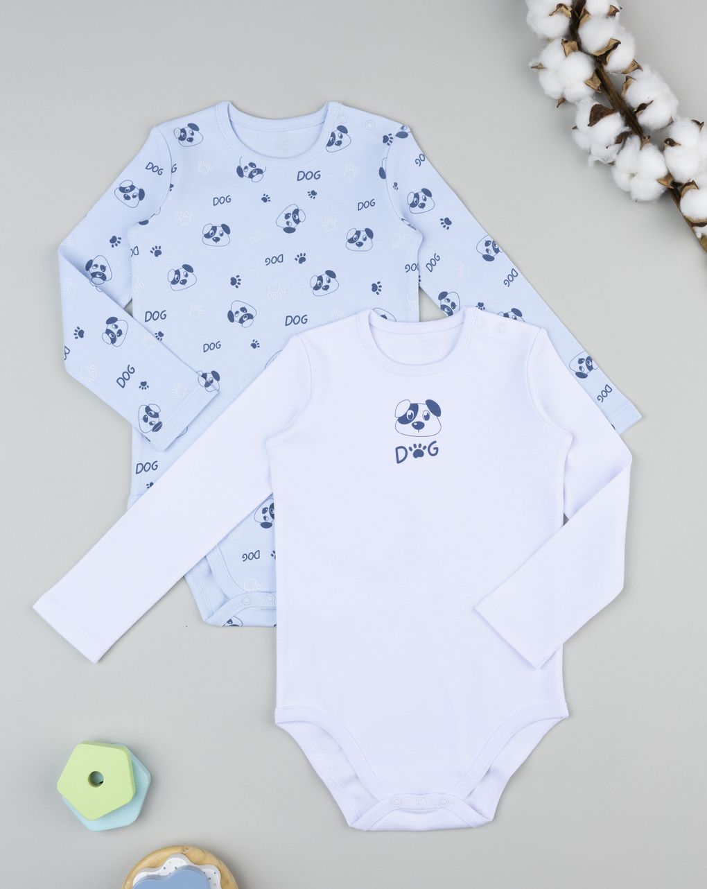 βρεφικά κορμάκια λευκό/γαλάζιο dog για αγόρι