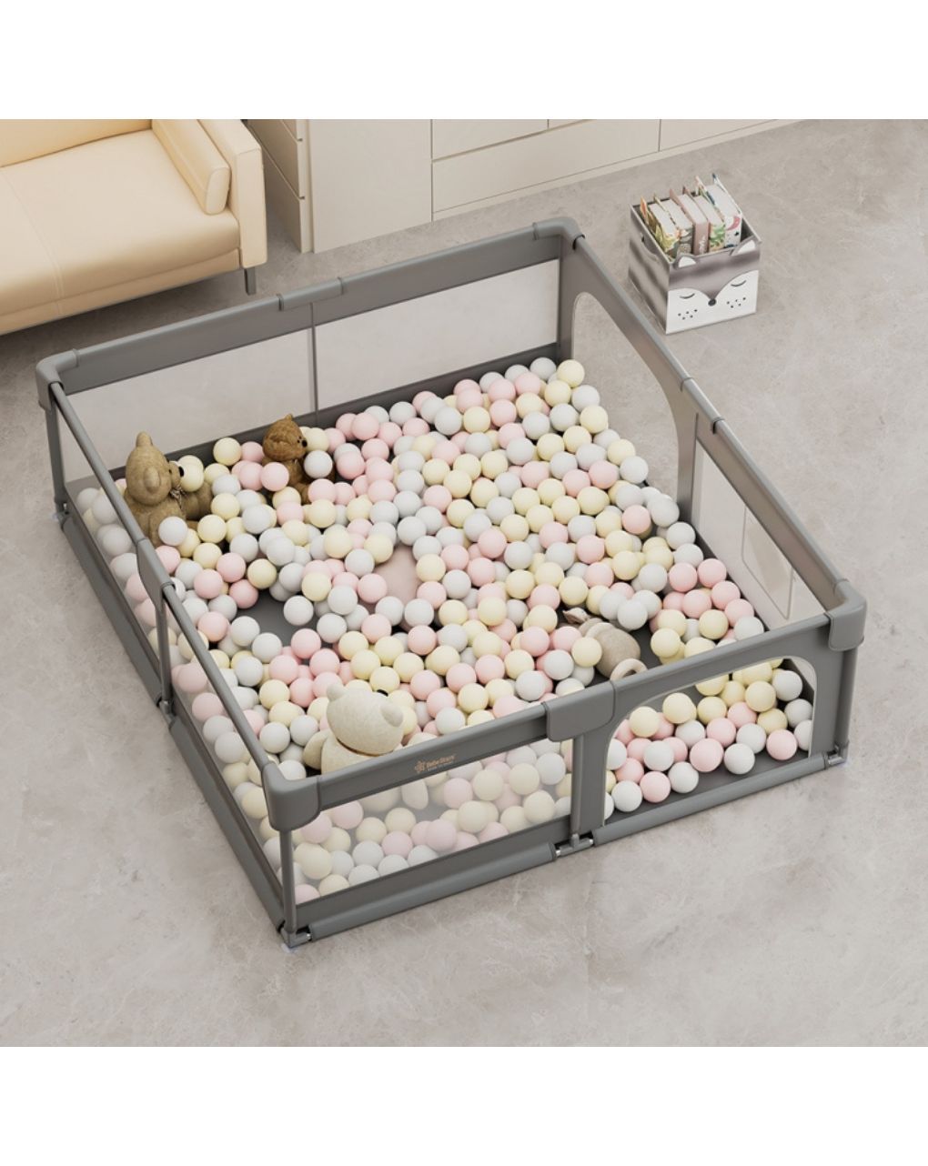 Bebe stars πάρκο για μωρά ορθογώνιο 180x200cm playzen grey 880-200 - Bebe Stars