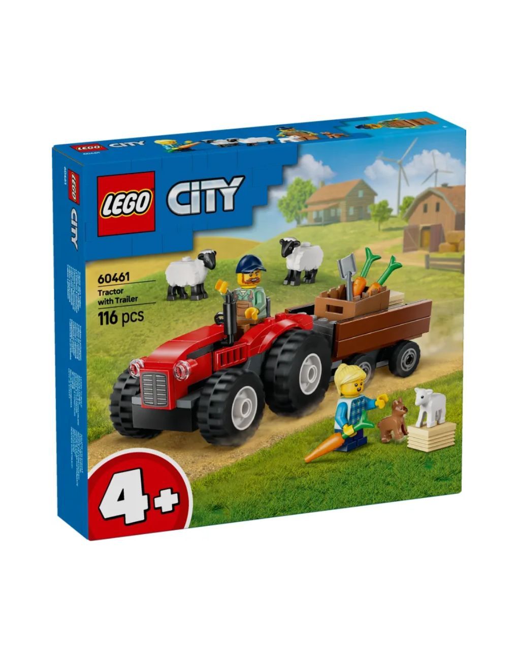 Lego city red farm tractor with trailer & sheep 60461