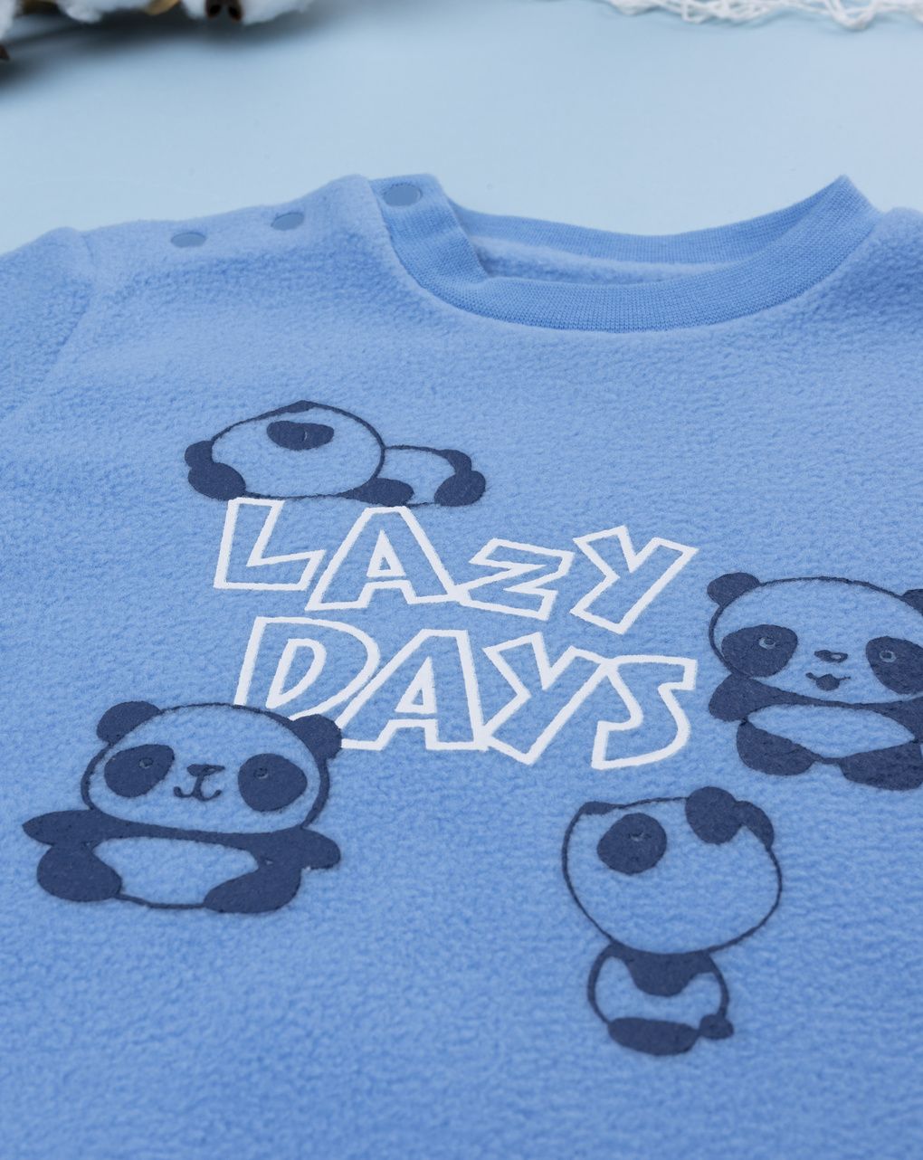 βρεφική πιτζάμα fleece γαλάζια με πάντα για αγόρι - Prénatal