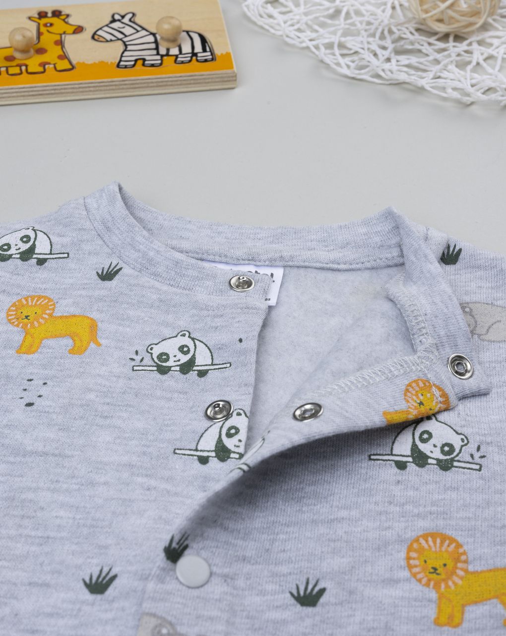 βρεφική πιτζάμα ολόσωμη γκρι με ζωάκια για αγόρι - Prénatal