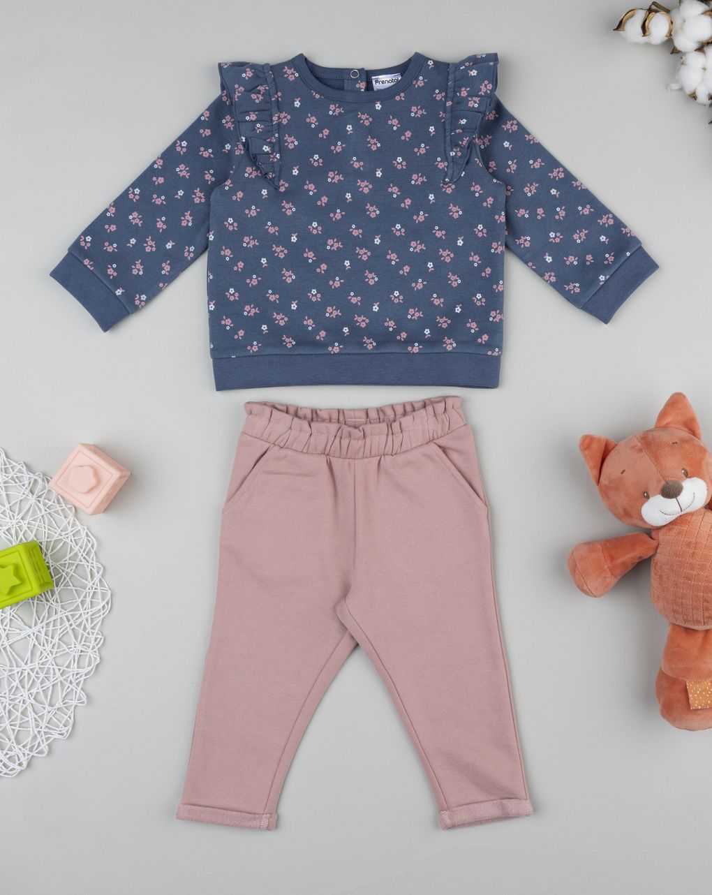 βρεφικό σετ μπλούζα φούτερ και φόρμα με λουλούδια για κορίτσι