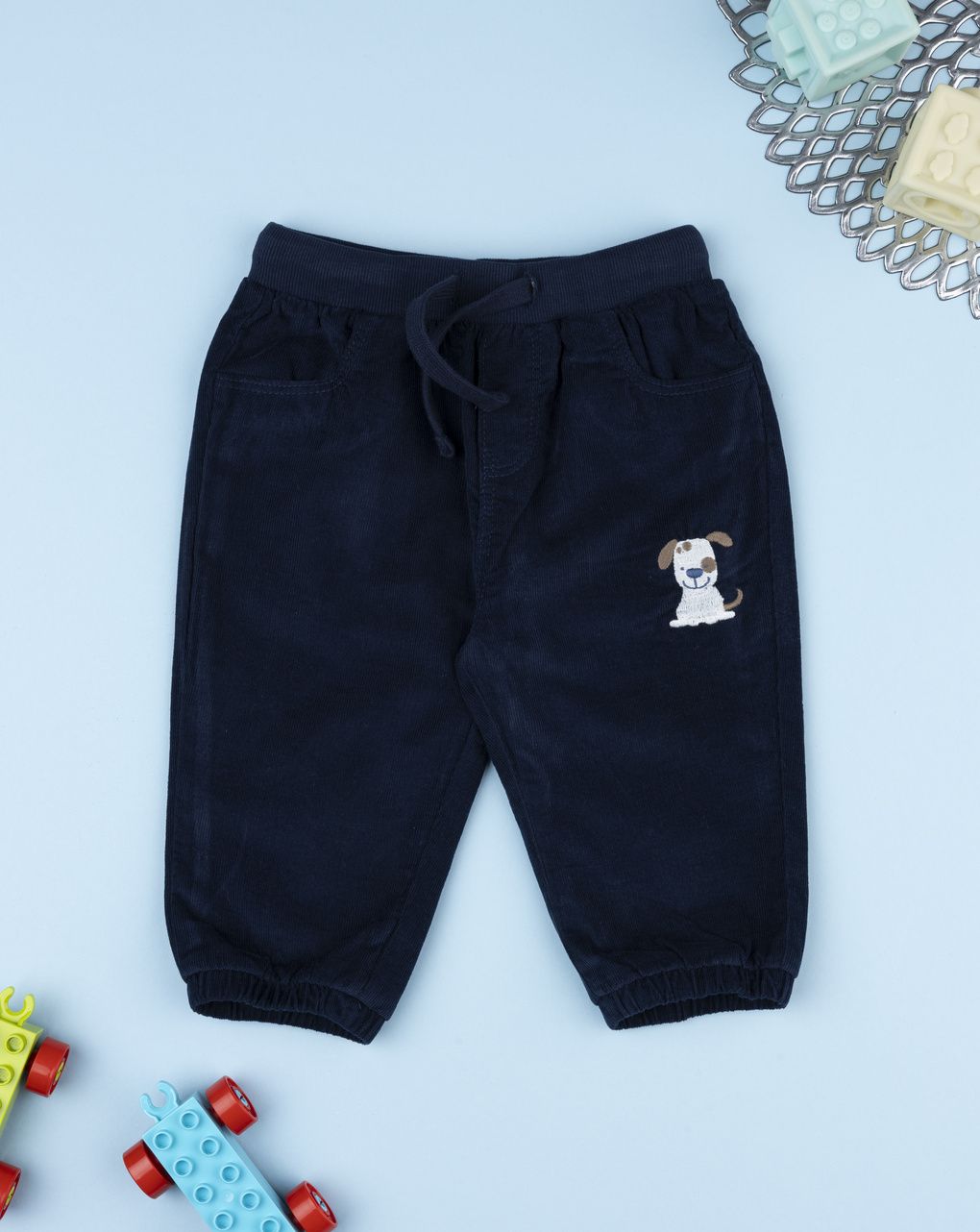 βρεφικό παντελόνι κοτλέ μπλε με σκυλάκι για αγόρι