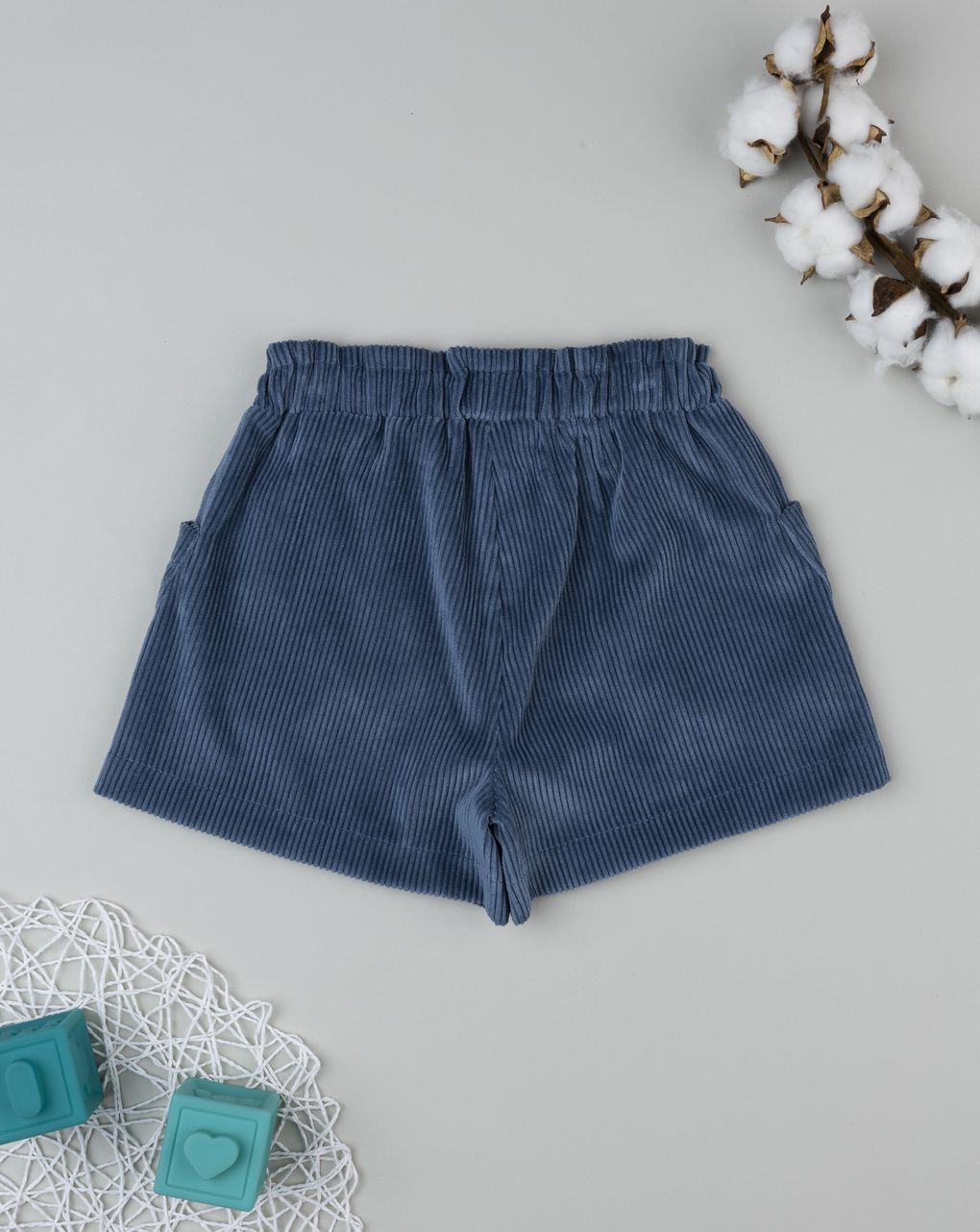 παιδικό σορτσάκι βελουτέ μπλε με λουλούδια για κορίτσι - Prénatal