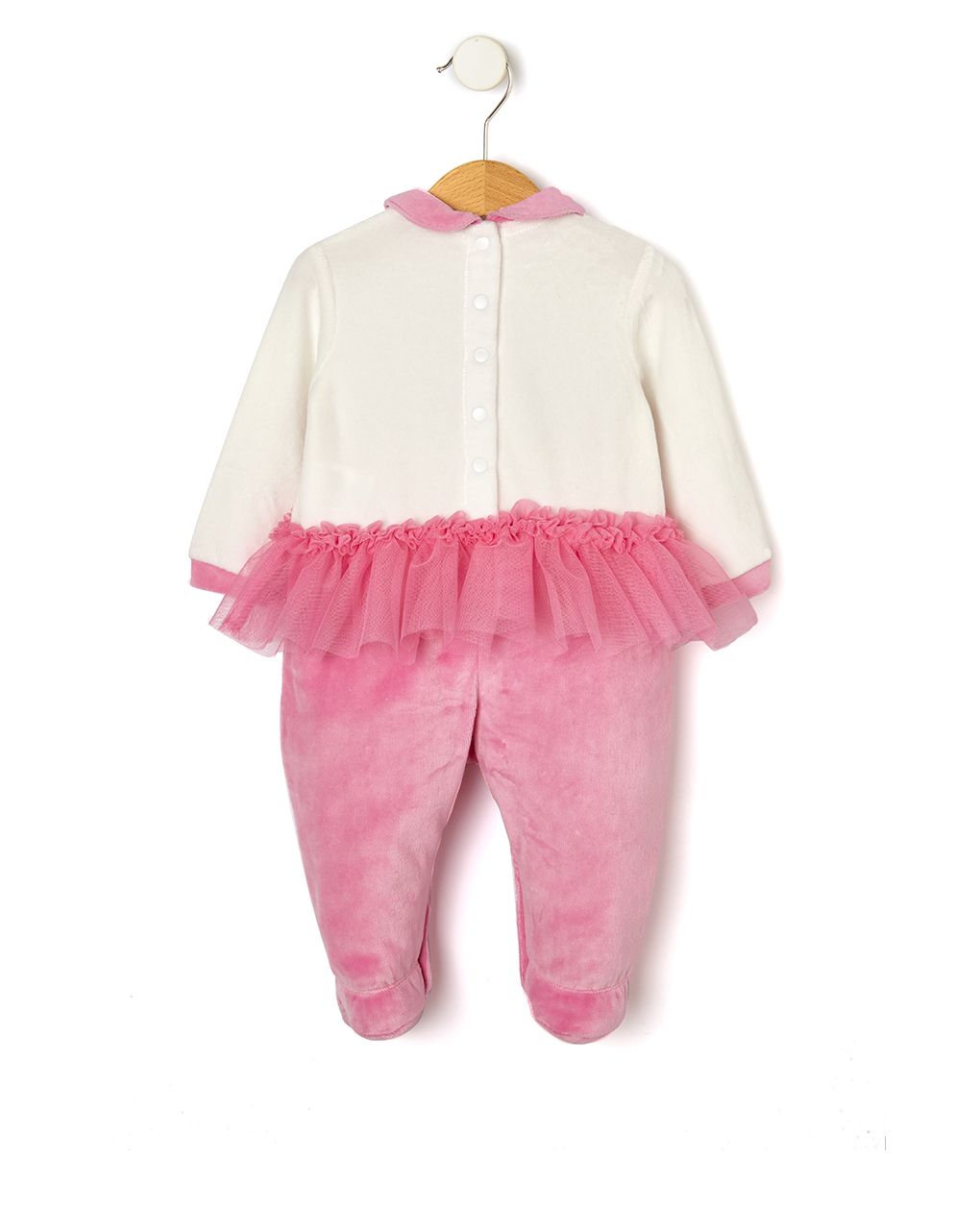 βρεφικό φορμάκι σενίλ λευκό/ροζ με αρκουδάκια για κορίτσι - Prénatal