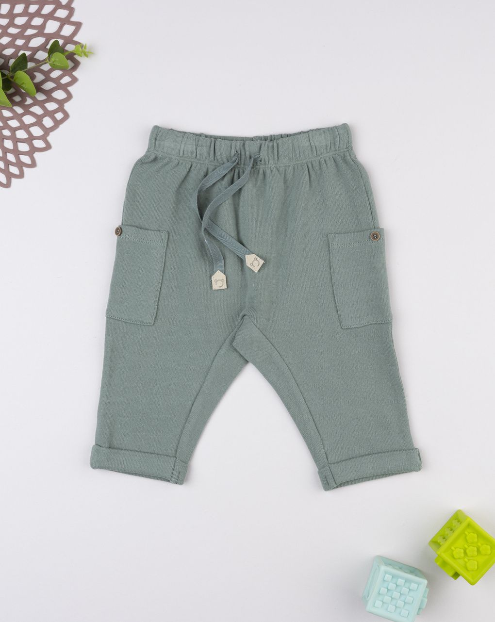 βρεφικό παντελόνι φόρμας λαδί με τσέπες για αγόρι
