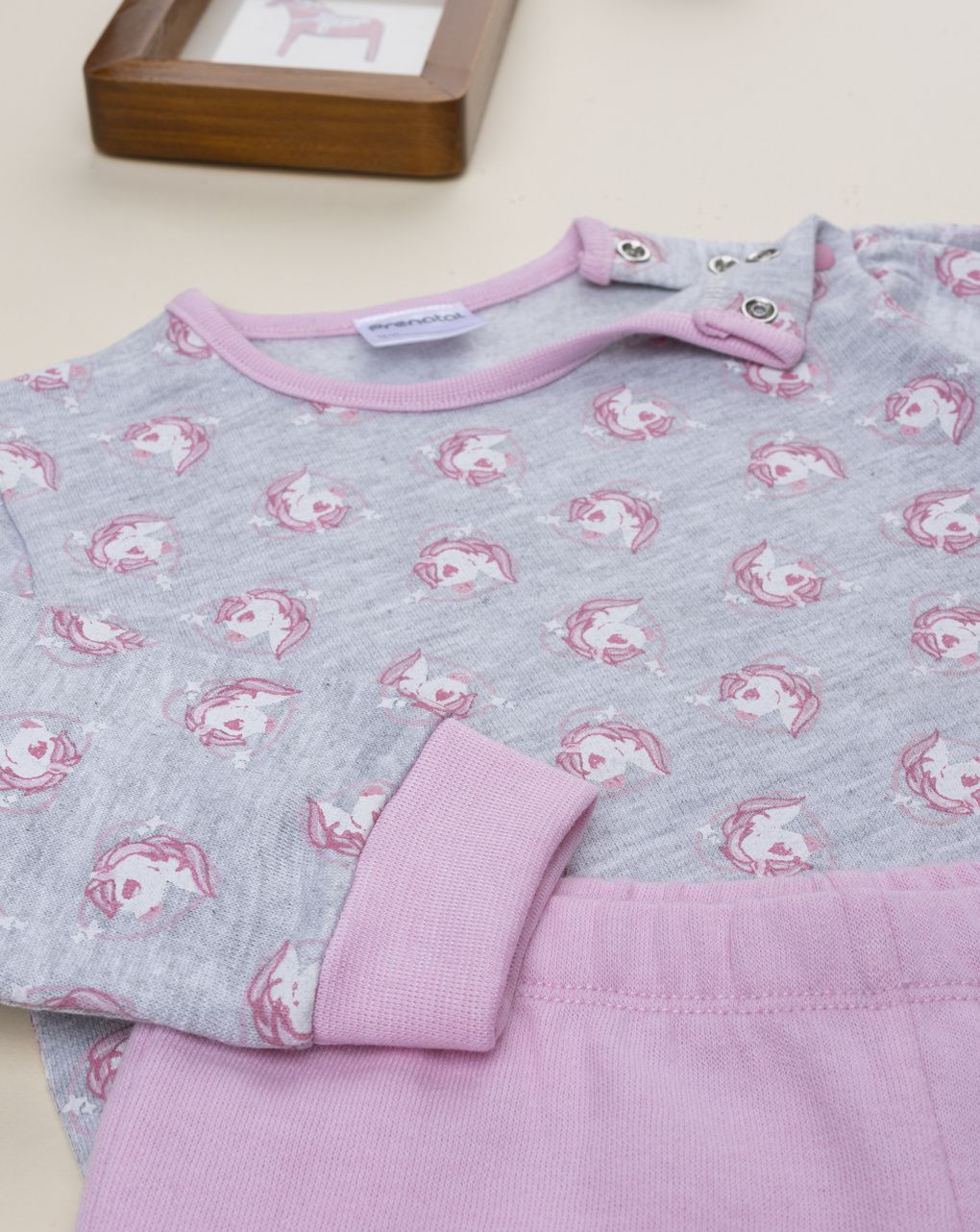 βρεφική πιτζάμα γκρι/ροζ με μονόκερους για κορίτσι - Prénatal